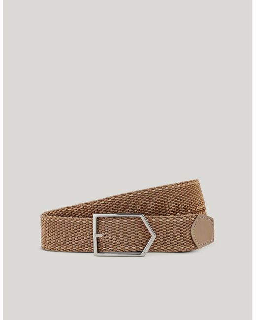 Canali Brown Walnut Denim Elastic-Weave Belt With Metal Arrow Buckle for men