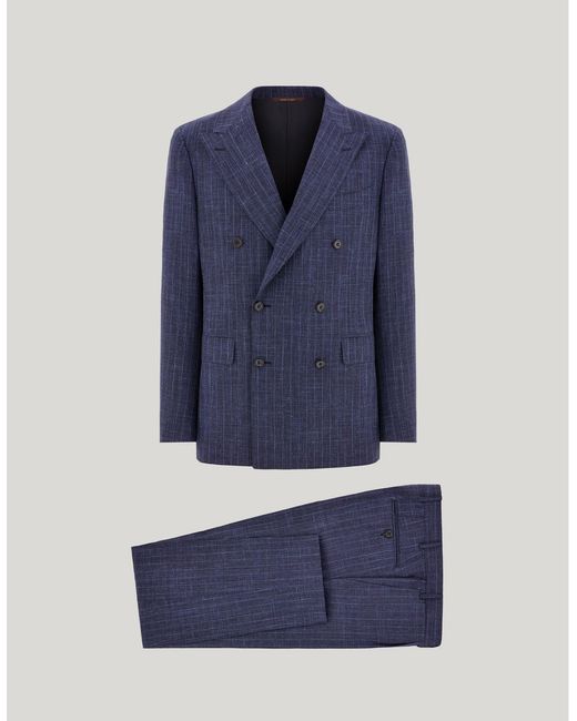Canali Blue Wool, Silk And Linen Double-Breasted Modern-Fit Pinstripe Suit for men
