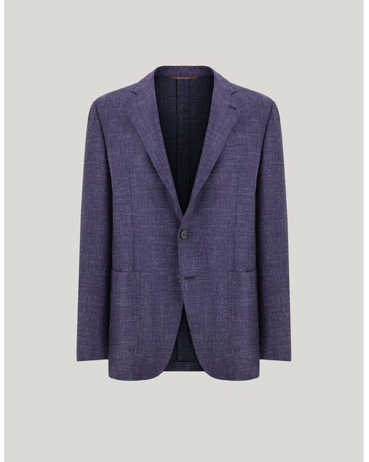 Canali Blue Wool, Silk And Linen Modern-Fit Jacket With Diagonal Design for men