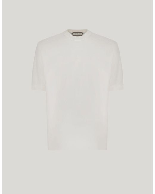 Canali White Cream Pure Cotton T-Shirt With Side Slits for men