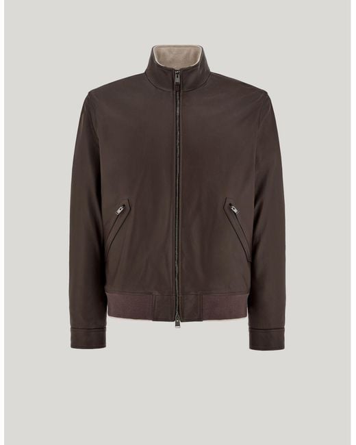 Canali Brown Lambskin Nappa Leather Blouson With Stand-Up Collar for men