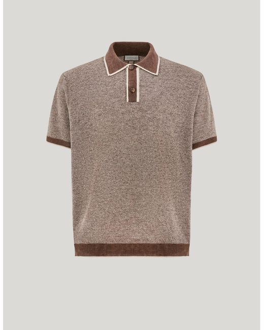 Canali Natural Linen And Silk Jacquard Polo Shirt With Contrasting Collar for men