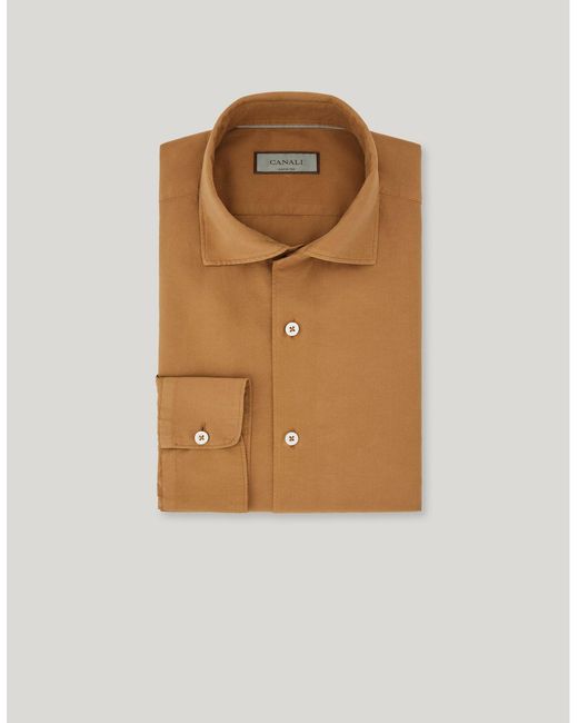 Canali Natural Regular-Fit Terracotta Garment-Dyed Cotton And Silk Shirt for men