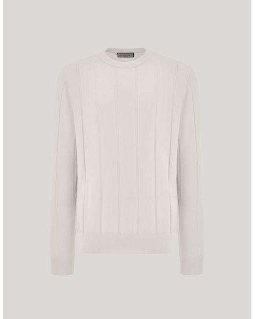 Canali White Milk Extra-Fine Merino Wool Crew Neck for men