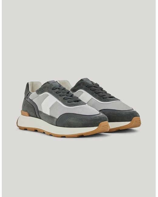 Canali Metallic Technical Fabric And Leather Runner Sneakers for men
