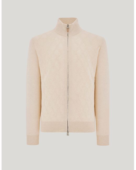 Canali Natural Ivory Wool And Cashmere Cardigan With Zip for men