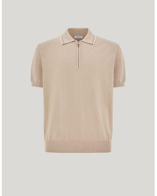 Canali Natural Giza Cotton Polo Shirt With Zipper And Contrasting Piping for men