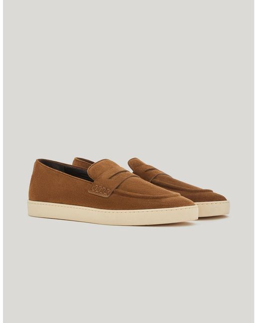Canali Brown Burnt Suede Penny Loafers With Gunmetal Rivet for men