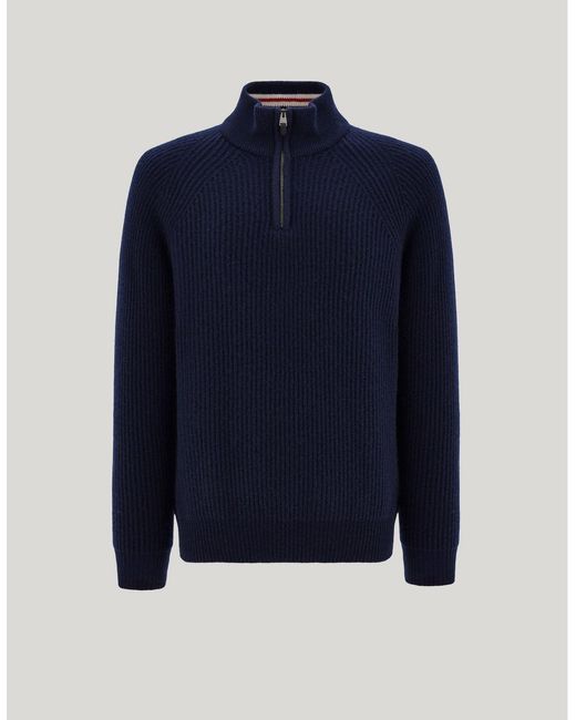 Canali Blue Cashmere English Rib Zippered Mock Neck Sweater for men