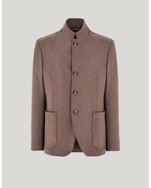 Canali Brown Walnut Stretch Cashmere Single-Breasted Jacket With Stand-Up Collar for men