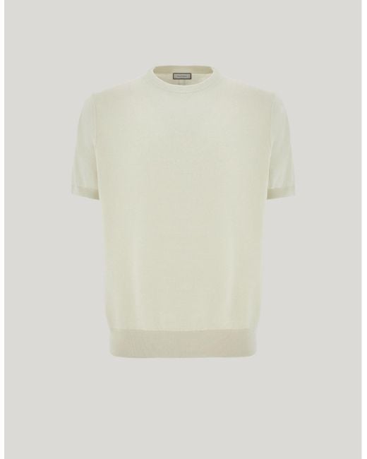 Canali White Milk-Colored Cotton And Silk Crew Neck T-Shirt for men