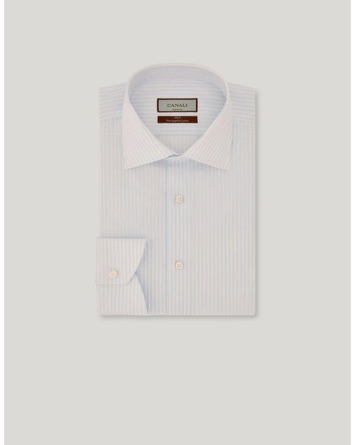 Canali White And Light Striped Regular-Fit 170/2 Cotton Formal Shirt for men