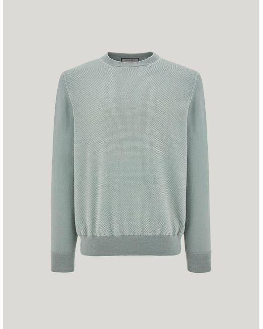 Canali Blue Brianza Micro-Structured Cotton Crew Neck for men