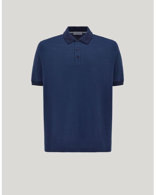 Canali Blue Cotton Piqué Polo Shirt With Contrasting Trim for men