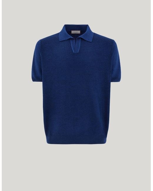 Canali Blue Denim Open Collar Polo Shirt for men