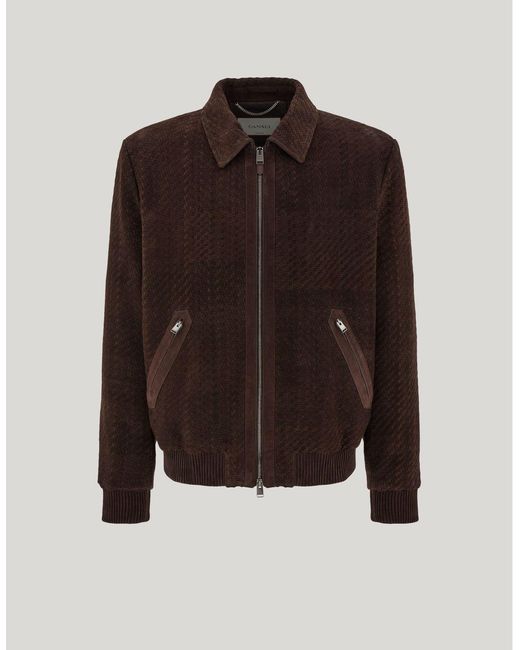 Canali Brown Woven Suede Blouson Jacket for men