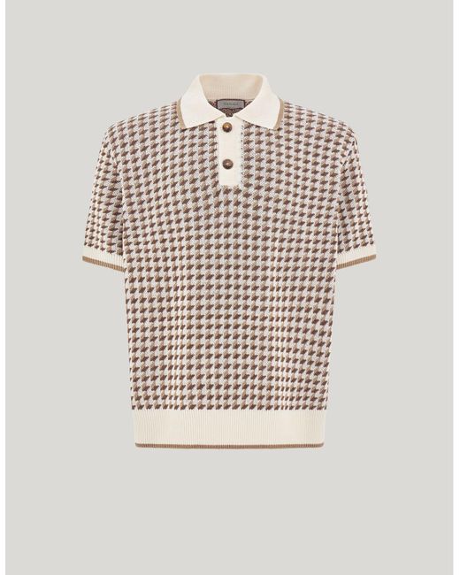 Canali Natural Short-Sleeved Linen And Silk Jacquard Polo Shirt With Houndstooth Motif for men