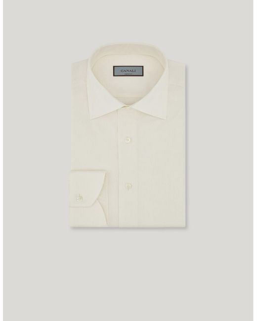 Canali White Impeccabile Cream Twill Cotton Regular-Fit Formal Shirt for men