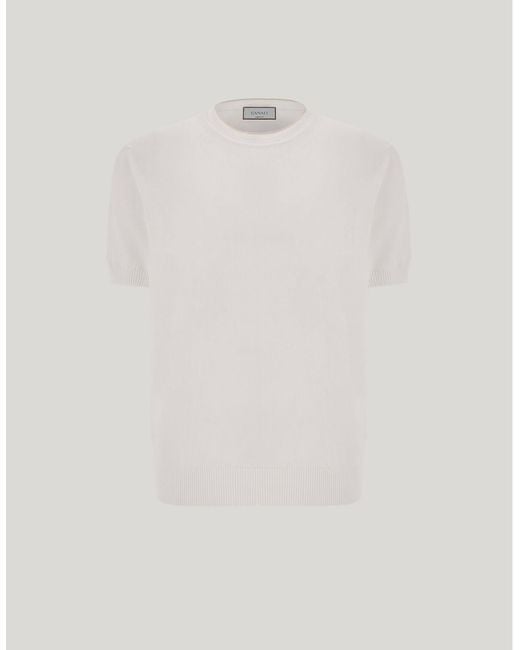 Canali White Giza Cotton T-Shirt With Contrasting Piping for men