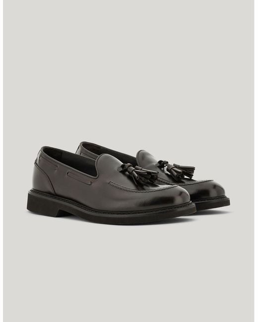Canali Brown Dark Tumbled Calfskin Tassel Loafers for men