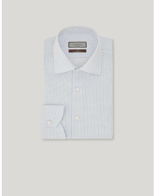 Canali White And Light 140/2 Cotton Striped Regular-Fit Shirt for men