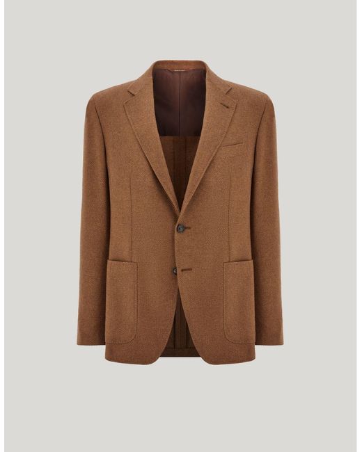 Canali Brown Sand Cashmere And Silk Single-Breasted Modern-Fit Kei Jacket for men