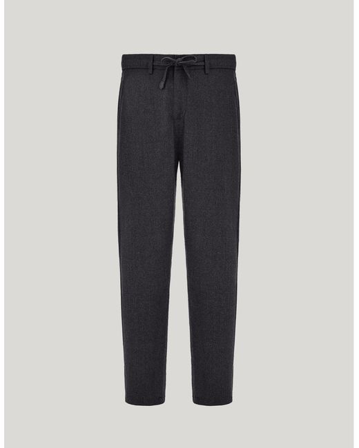 Canali Blue Impeccabile Charcoal Wool Flannel Drawstring Chino Trousers for men