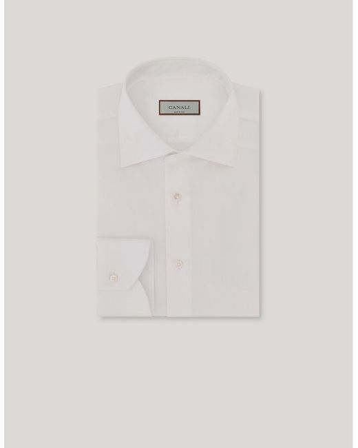 Canali White Regular-Fit Cotton Shirt With Herringbone Micro-Structure for men