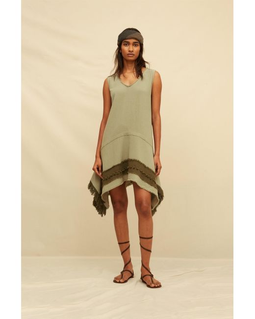 Caravana Green Erya Mini Dress Artisanal Cotton