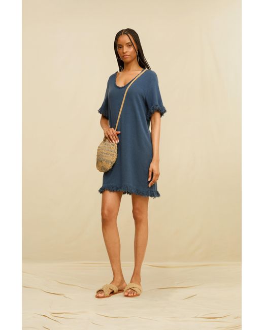 Caravana Blue Kanora Mini Dress Cotton Jute