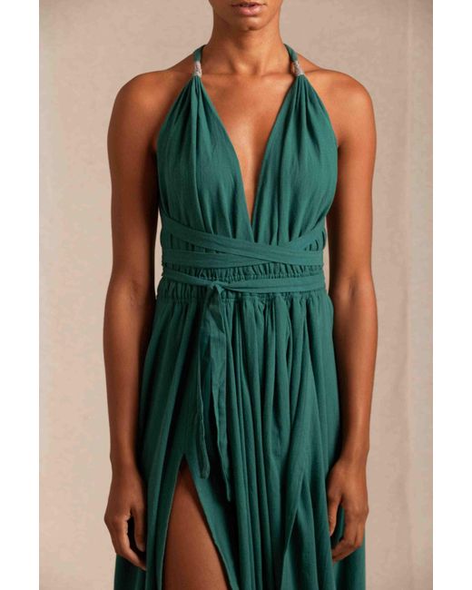 Caravana Green Hera Maxi Dress Artisanal Cotton