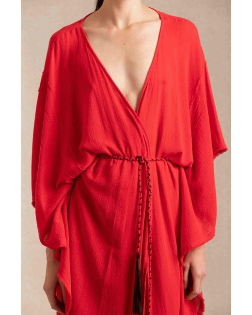 Caravana Red Chumuk Kaftan Cotton Gauze