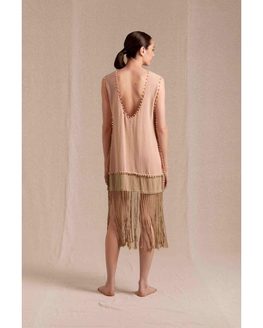 Caravana Pink Wari Midi Dress Cotton Jute