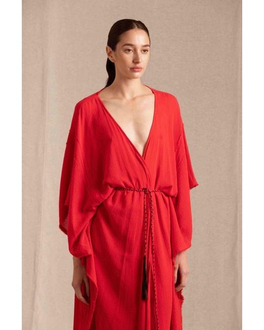 Caravana Red Chumuk Kaftan Cotton Gauze