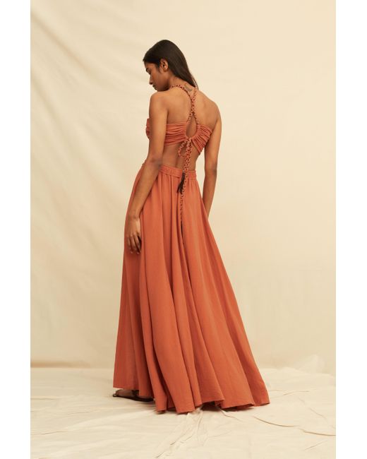 Caravana Orange Xpujil Maxi Dress Artisanal Cotton