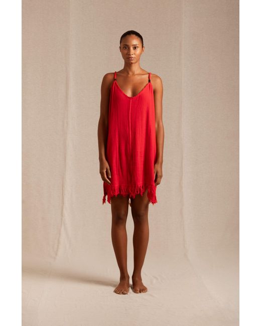 Caravana Red Becan Dress Fine Cotton Gauze