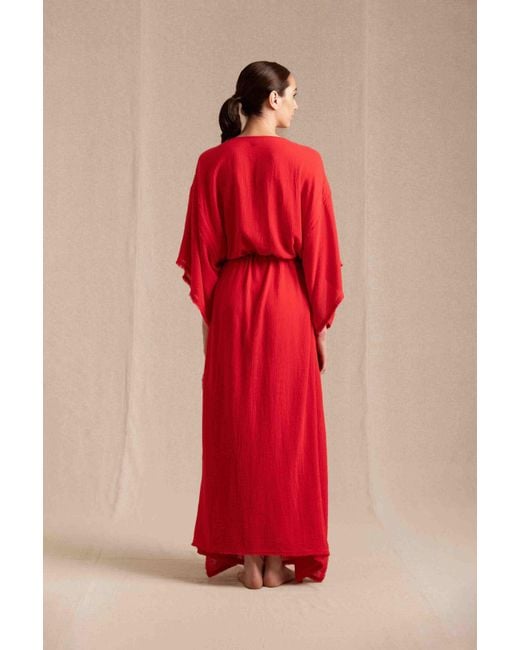 Caravana Red Chumuk Kaftan Cotton Gauze
