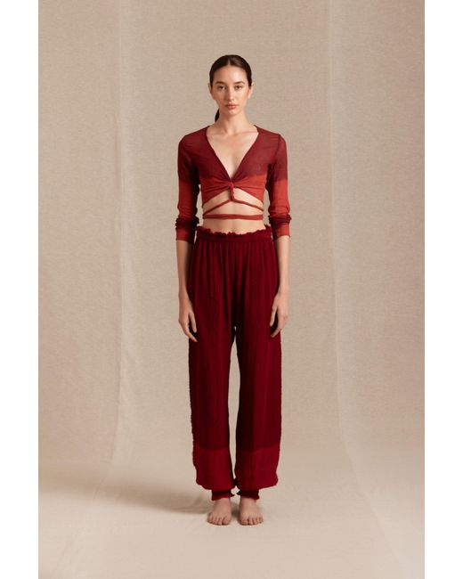 Women's Red Sibinche Trousers Cotton Gauze