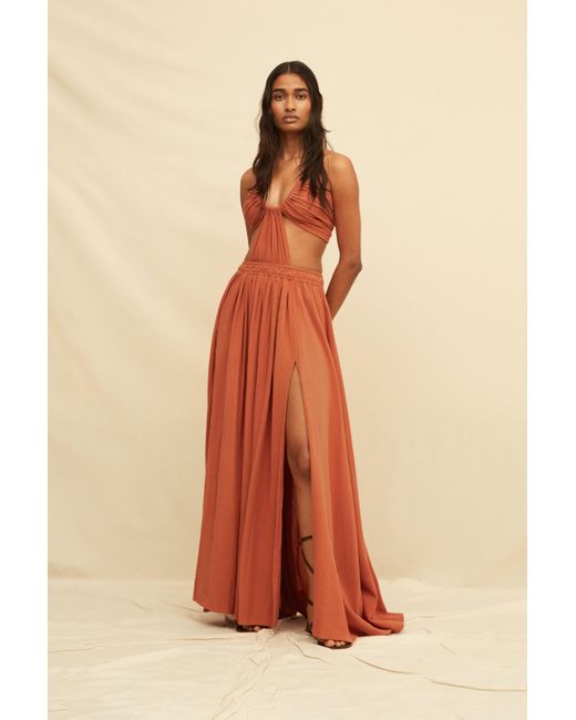 Caravana Orange Xpujil Maxi Dress Artisanal Cotton