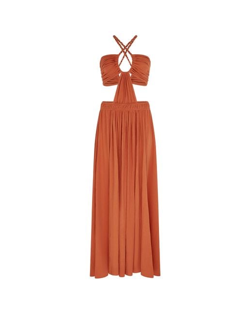 Caravana Orange Xpujil Maxi Dress Artisanal Cotton