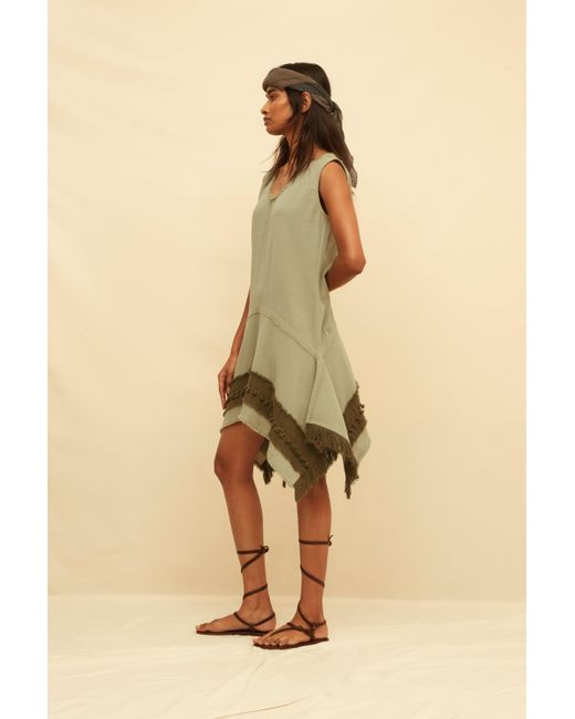 Caravana Green Erya Mini Dress Artisanal Cotton