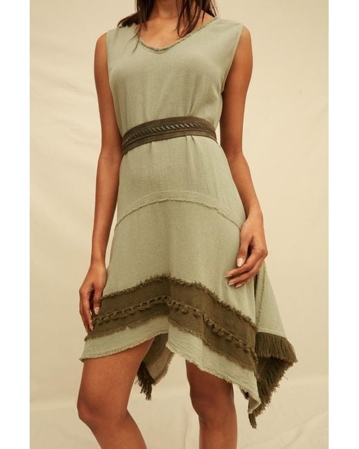 Caravana Green Erya Mini Dress Artisanal Cotton