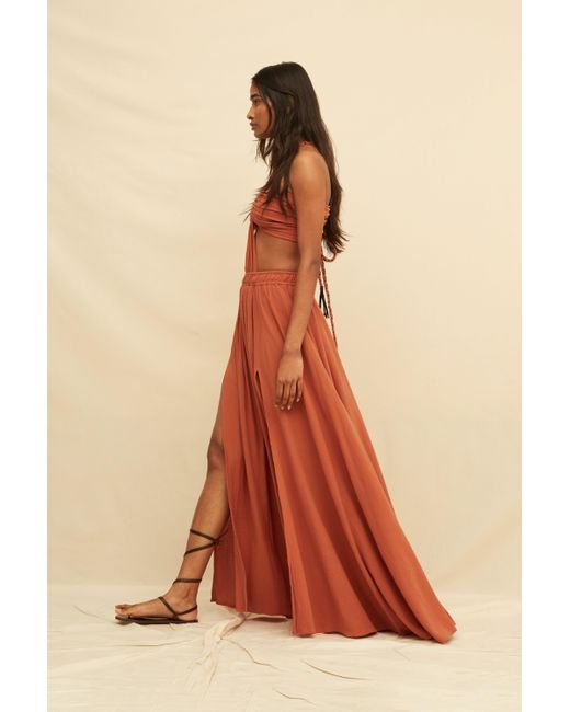 Caravana Orange Xpujil Maxi Dress Artisanal Cotton