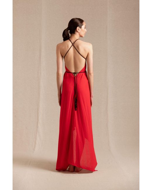 Caravana Red Ayikal Dress Cotton Gauze