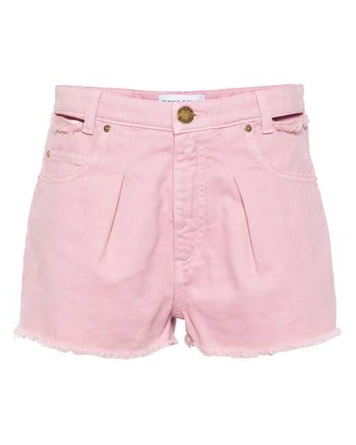 Shorts denim con effetto vissuto di Pinko in Pink
