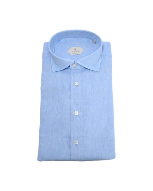 Camicia celeste in lino e cotone di BASTONCINO in Blue da Uomo