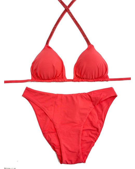 Bikini a triangolo con strass di Fisico in Red
