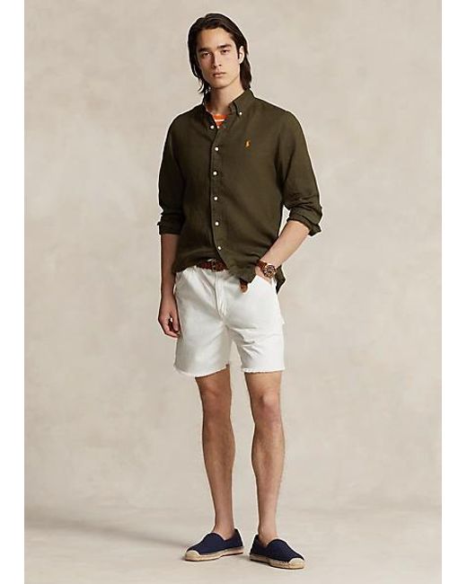 Camicia in lino con ricamo logo di Polo Ralph Lauren in Green da Uomo
