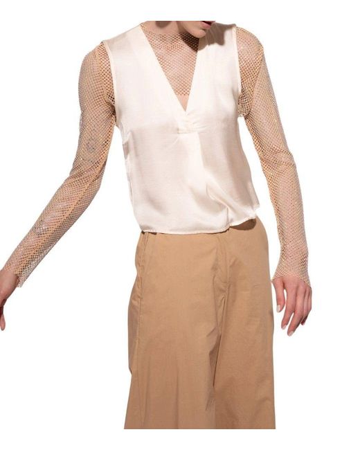 Canotta Panna Con Scollo A V di Kaos in Natural