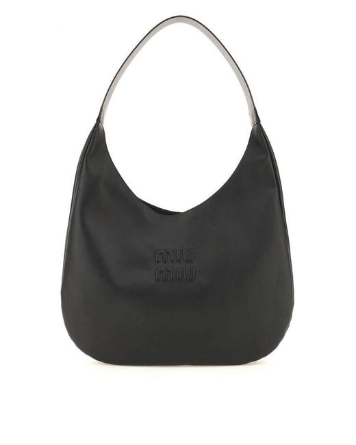 Miu Miu Leather Large Hobo Bag in Black Lyst Australia